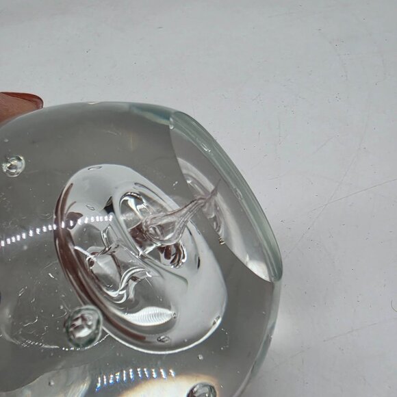 Hand Blown Clear Glass Paperweight With Abstract Design Controlled Bubbles 3" - Picture 6 of 12
